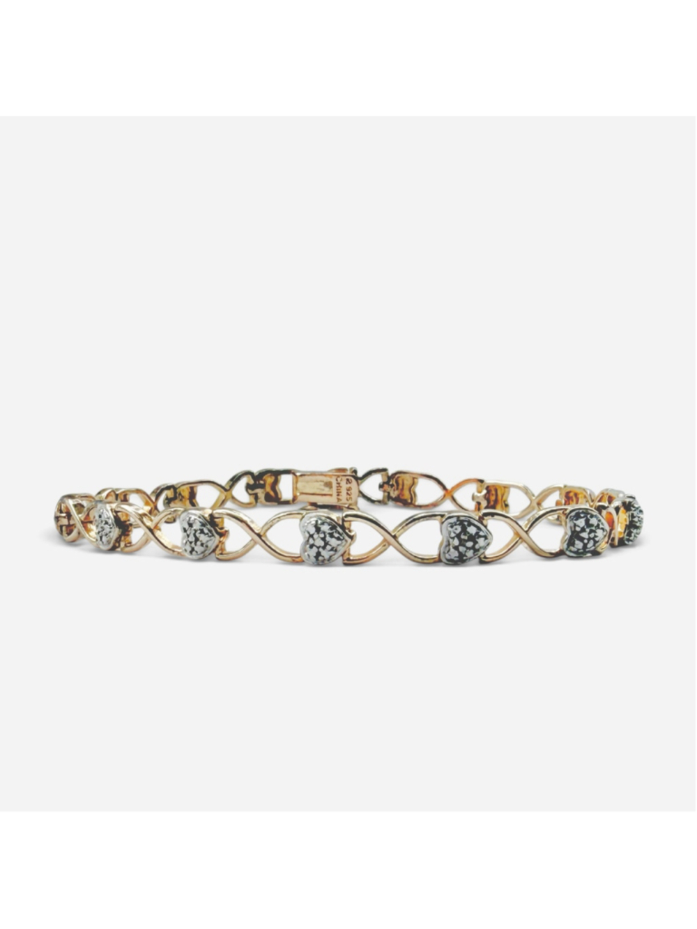 Vintage Gold Vermeil 925 Sterling Silver Genuine Diamond Heart Bracelet